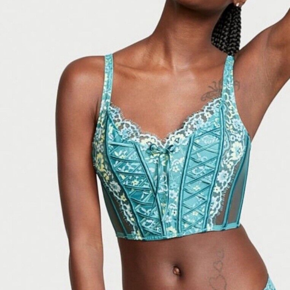 Victoria's Secret Teal Lace Up Bustier Size M